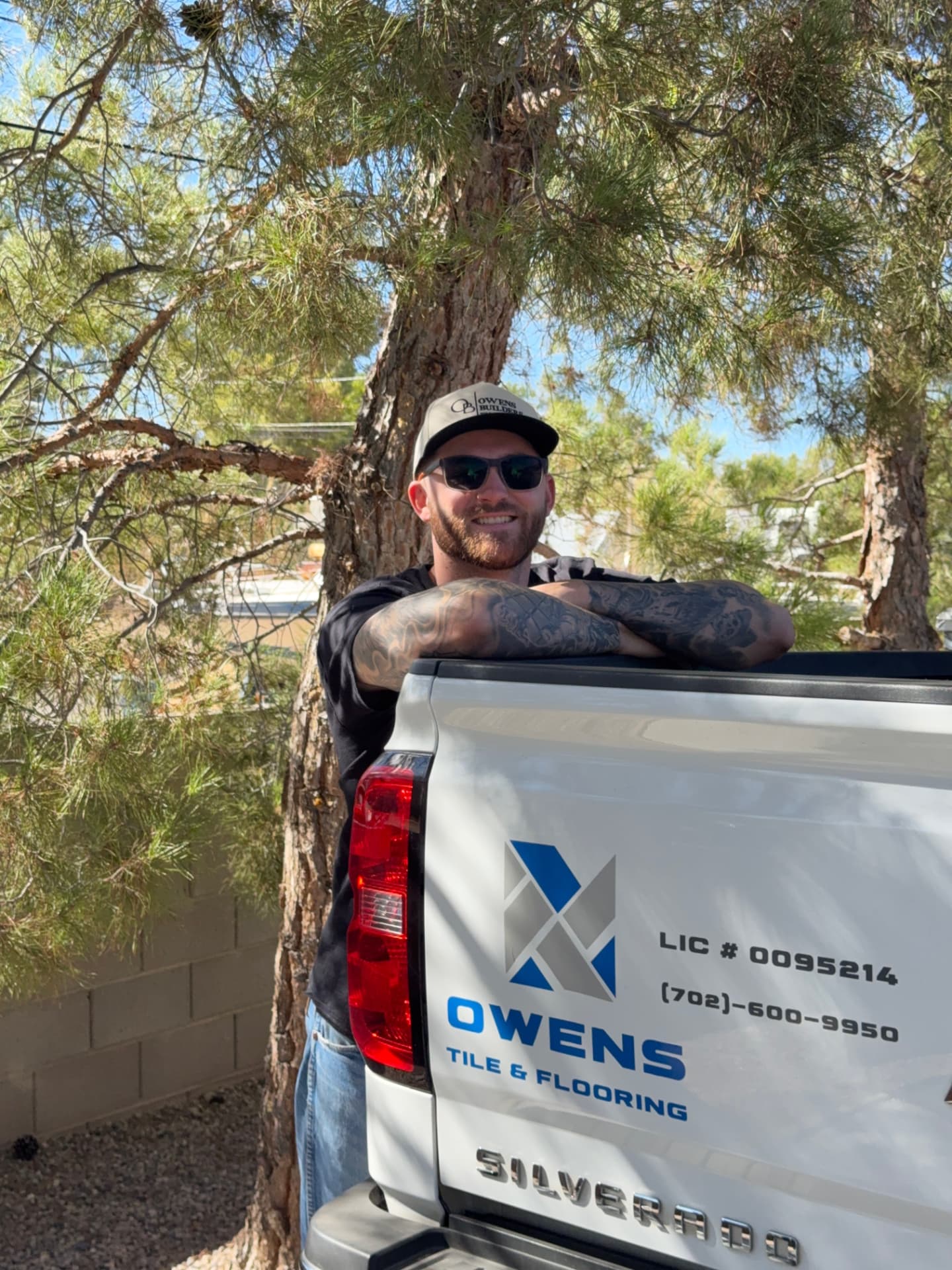 Cody Owen, owner of Owen Builds LV, with the Owens Tile & Flooring truck in Las Vegas